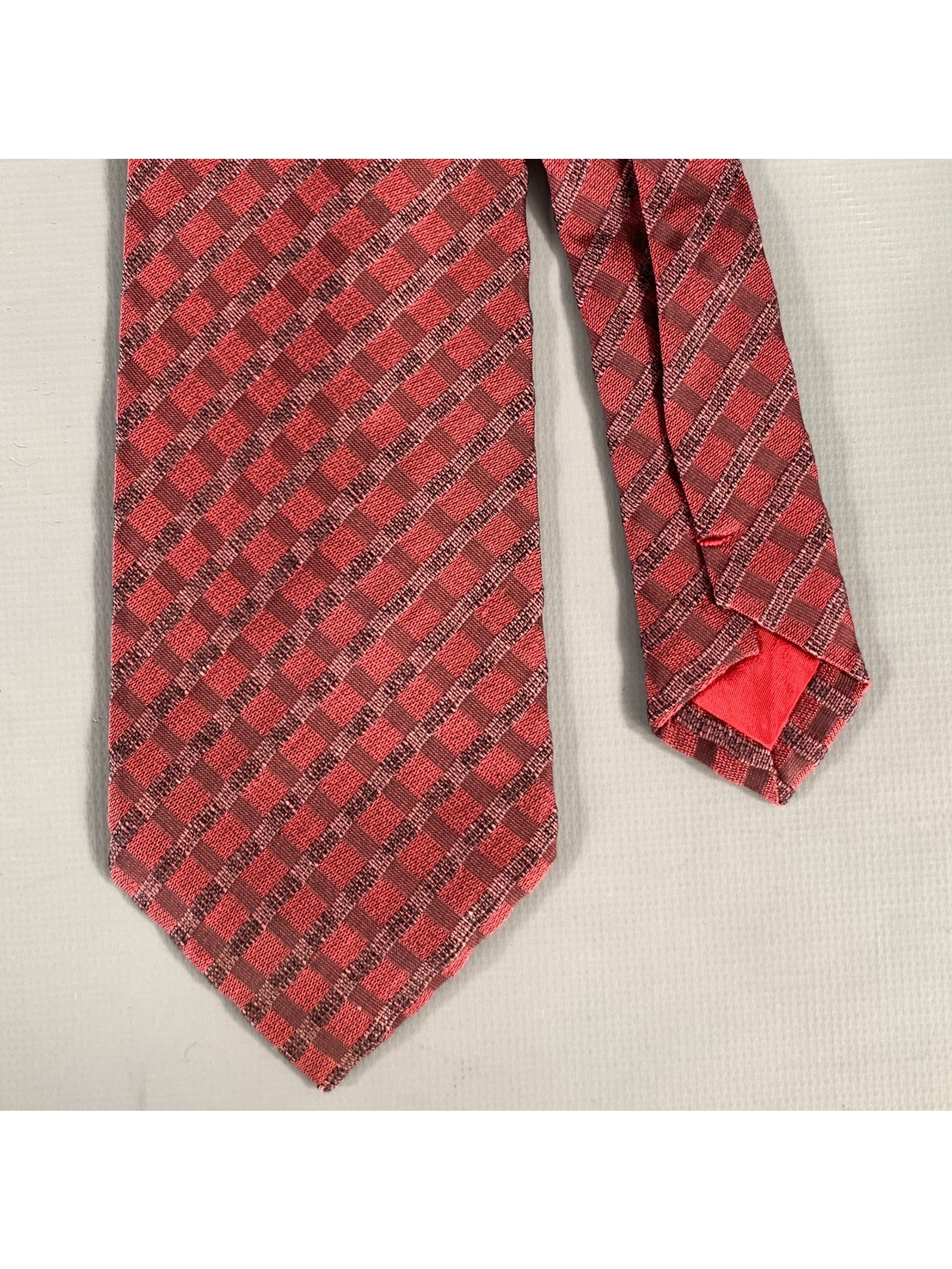 Issey Miyake Red Burgundy Plaid Silk Tie